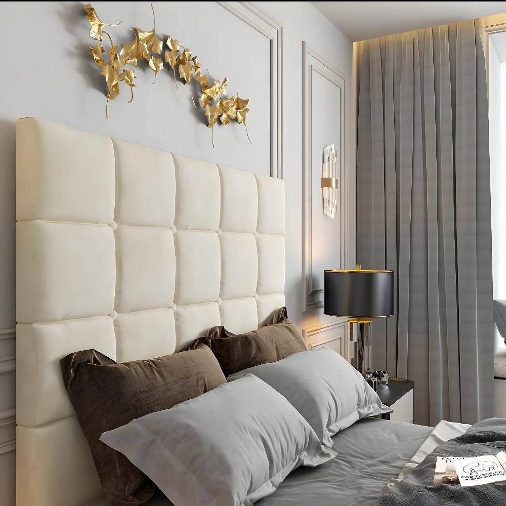 Modern bedroom with a Cubek TV bed frame and a tufted headboard.