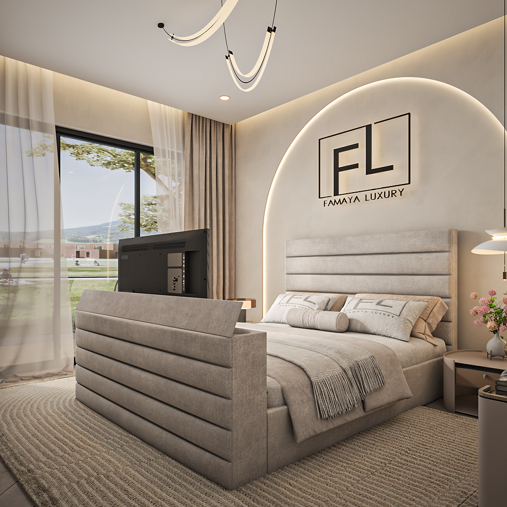 Lavor prestige platform bed showcasing premium upholstery and modern bedroom design.
