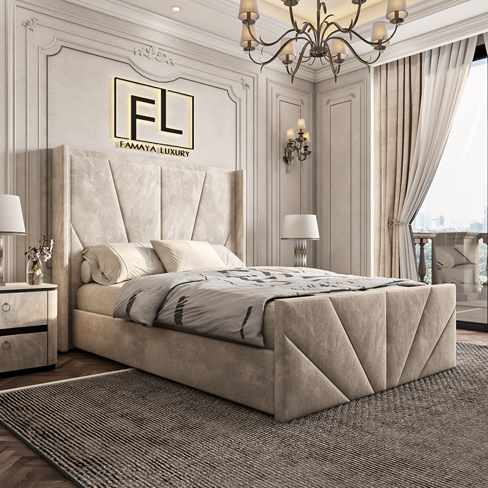 The Sunrise Wingback High Foot Bed Frame - Famaya luxury beds