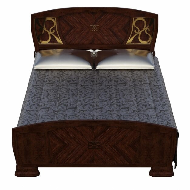 Oak bed frame king size with decorative headboard and footboard.