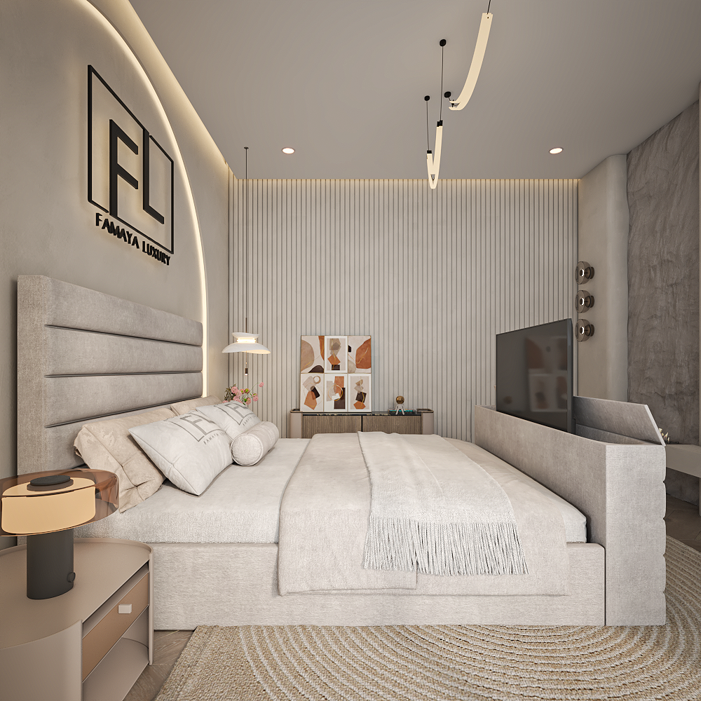 Lavor prestige modern bed frame with plush headboard and refined bedroom décor.