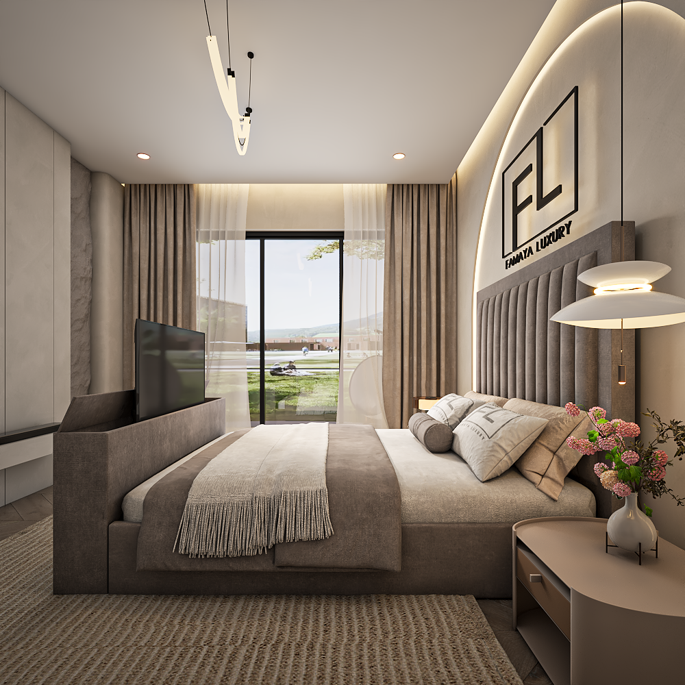 Recency tv bed upholstered bed with premium fabric panels and stylish contemporary bedroom look UK.