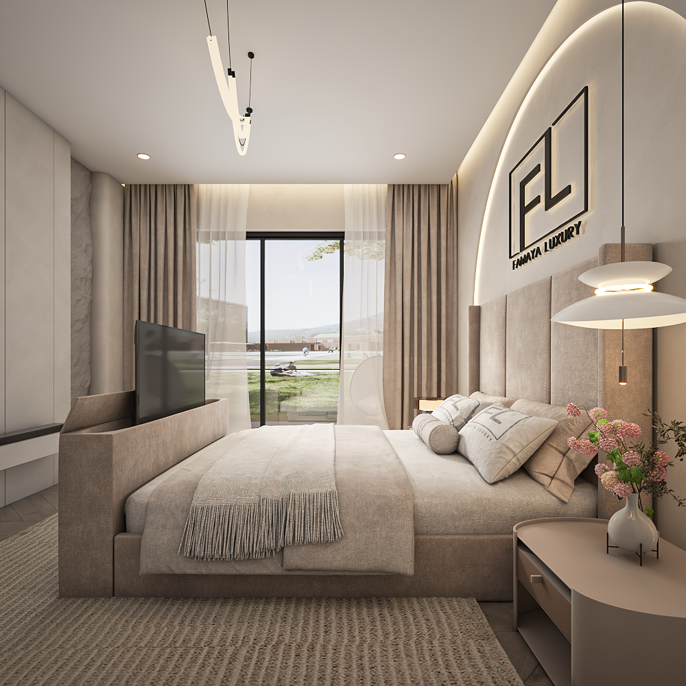 The Harrogate tv bed upholstered bed showcasing clean lines and elegant modern interior style