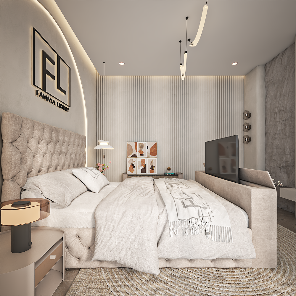 The cristal tv bed modern TV bed featuring deep button tufting and a sleek concealed television