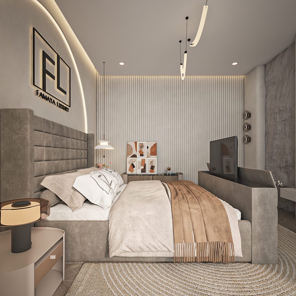 The cube wingback premium TV bed with structured square panel headboard and refined modern styling