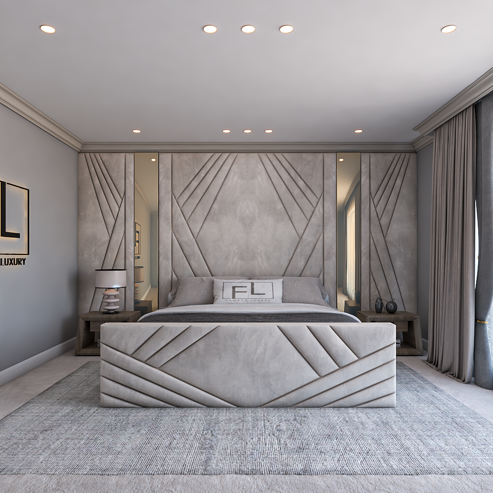 Royal Palais TV Bed in modern luxury bedroom with padded headboard and soft lighting.