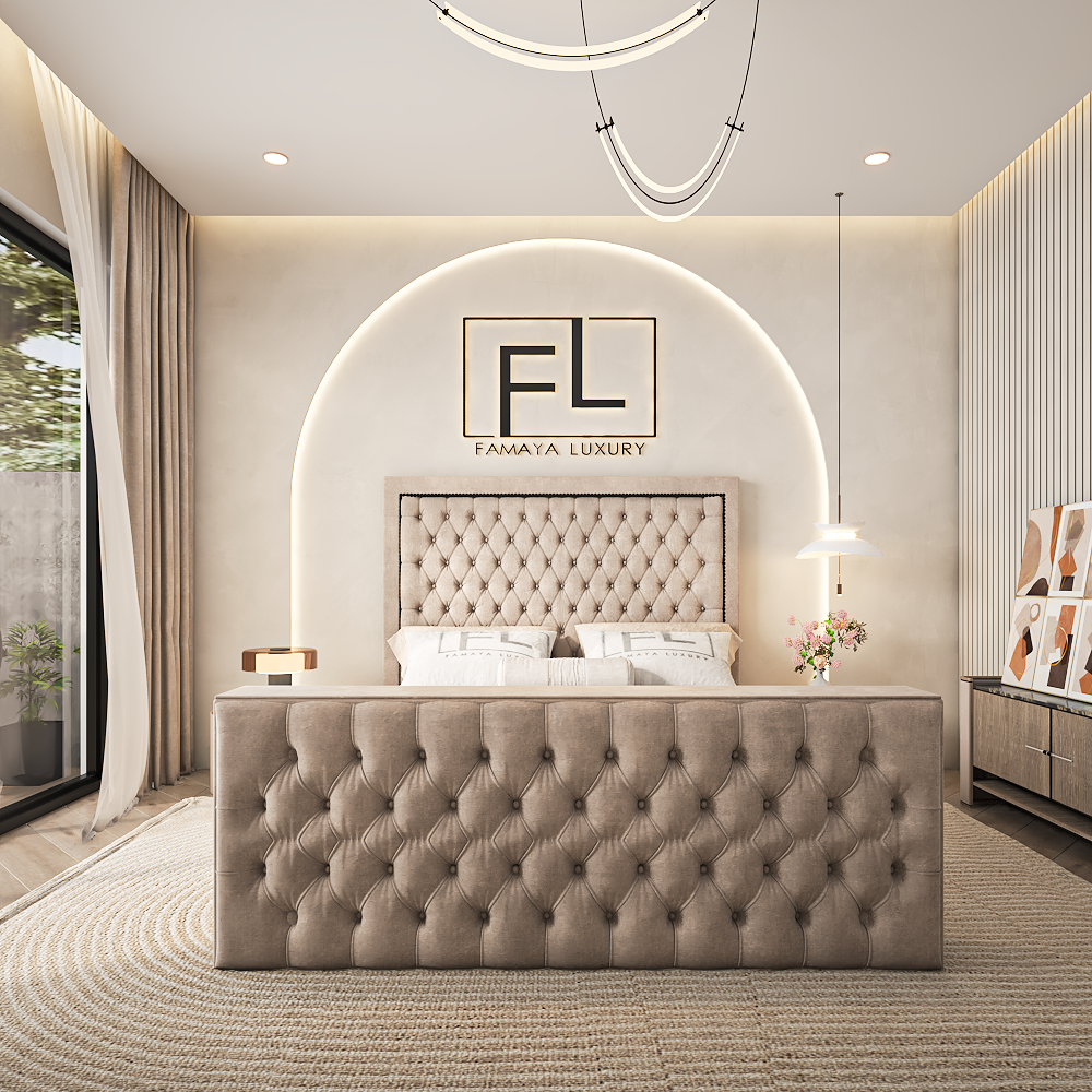 The slavadore tv bed luxury tufted TV bed with upholstered headboard and footboard in an elegant modern bedroom