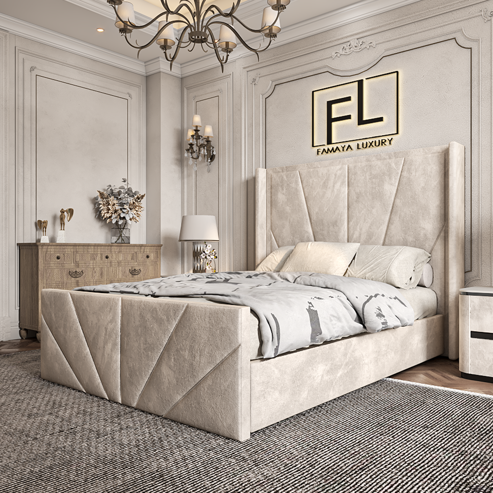 The Sunrise Wingback High Foot Bed Frame - Famaya luxury beds